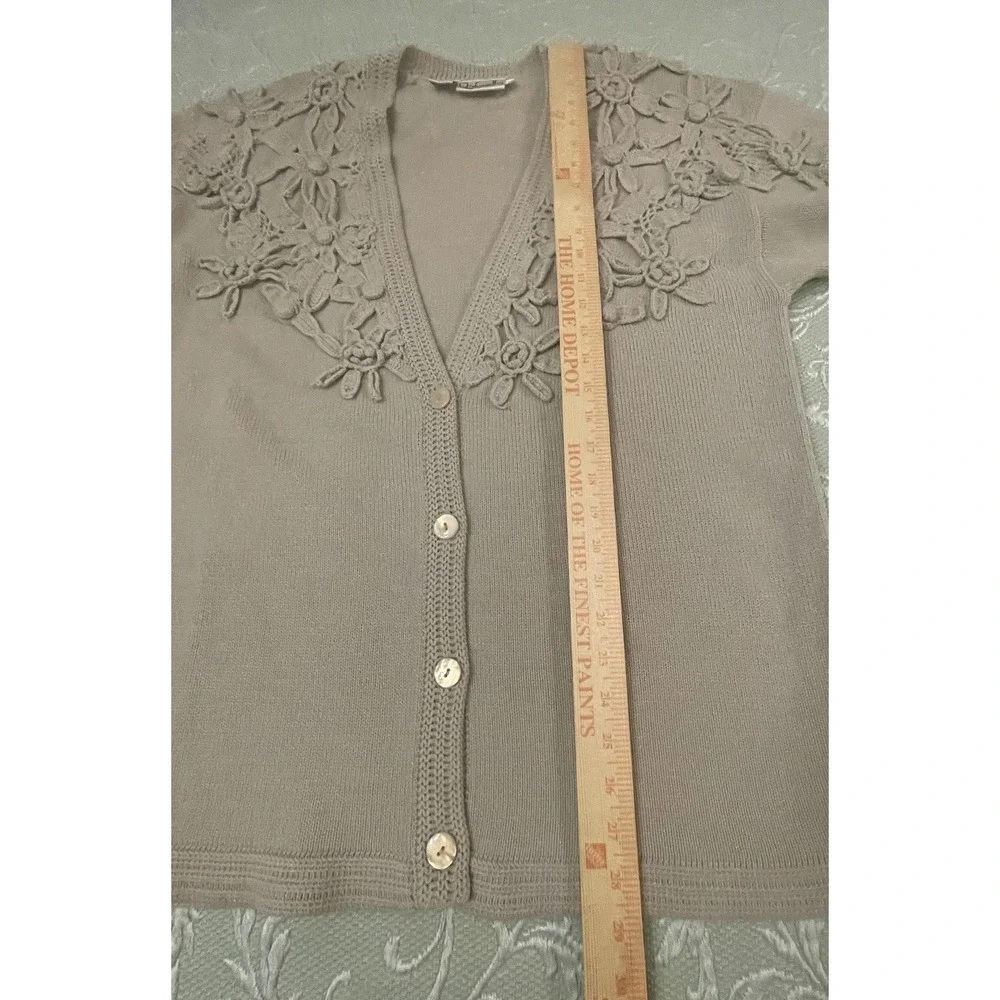 Vintage Rafaella Cardigan‎ Sweater Womens Large Beige Wool Crochet Floral 80s